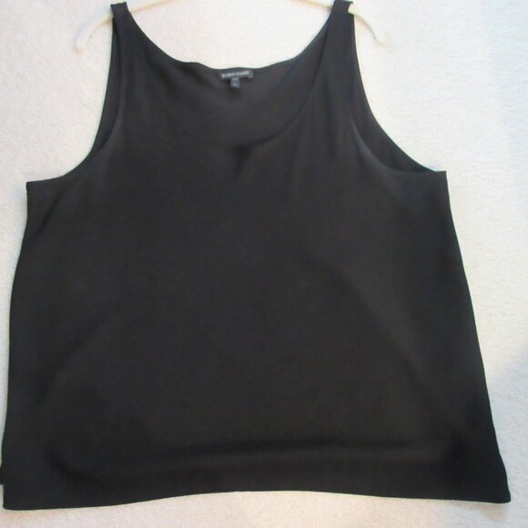 EILEEN FISHER 100% Silk Black Sleeveless Tank Tunic Top - Picture 2 of 3